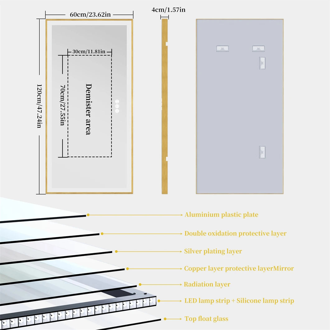 BORWART LED Bathroom Mirror With Anti Fog Dimmable Front Light