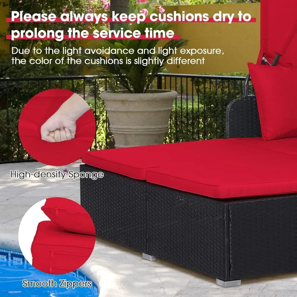 Outdoor Daybed With Retractable Canopy Patio Sectional Set
