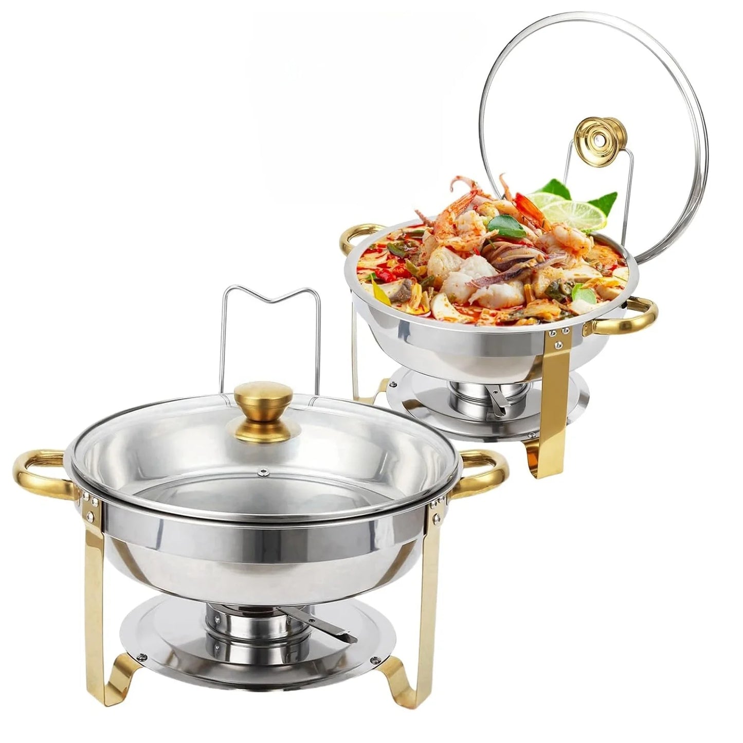 Two Pack Chafing Dish Buffet Set With Glass Lids Holder
