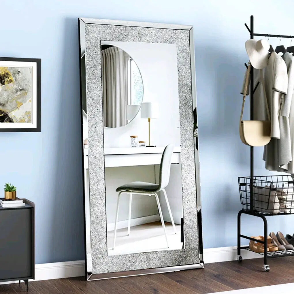 LUVODI Sparkly Crystal Rhinestone Frameless Wall Mirror Vanity
