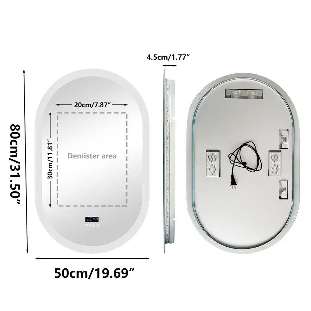 BORWART Oval LED Vanity Mirror With Bluetooth And Digital Display