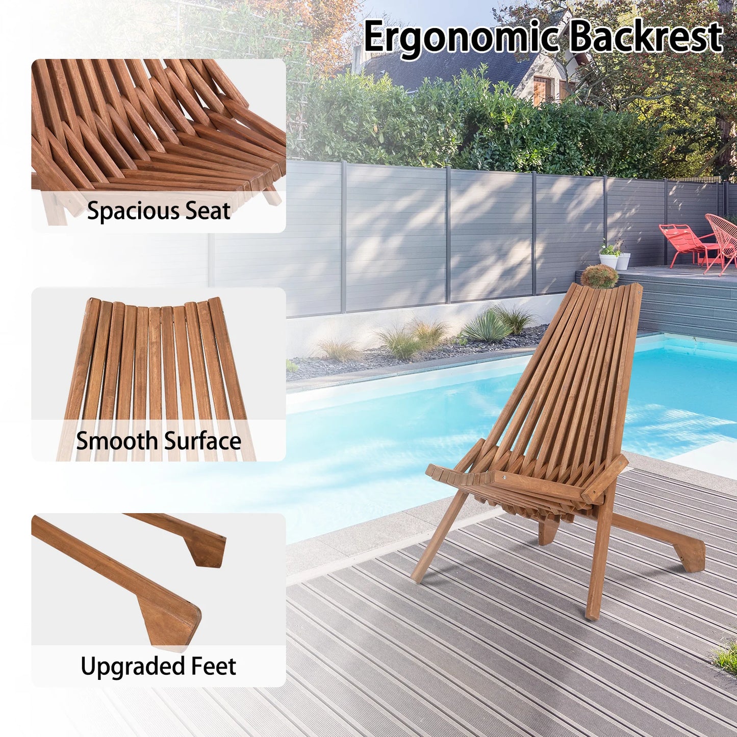 Hign-concerned Wood Folding Outdoor Chair Low Profile Acacia