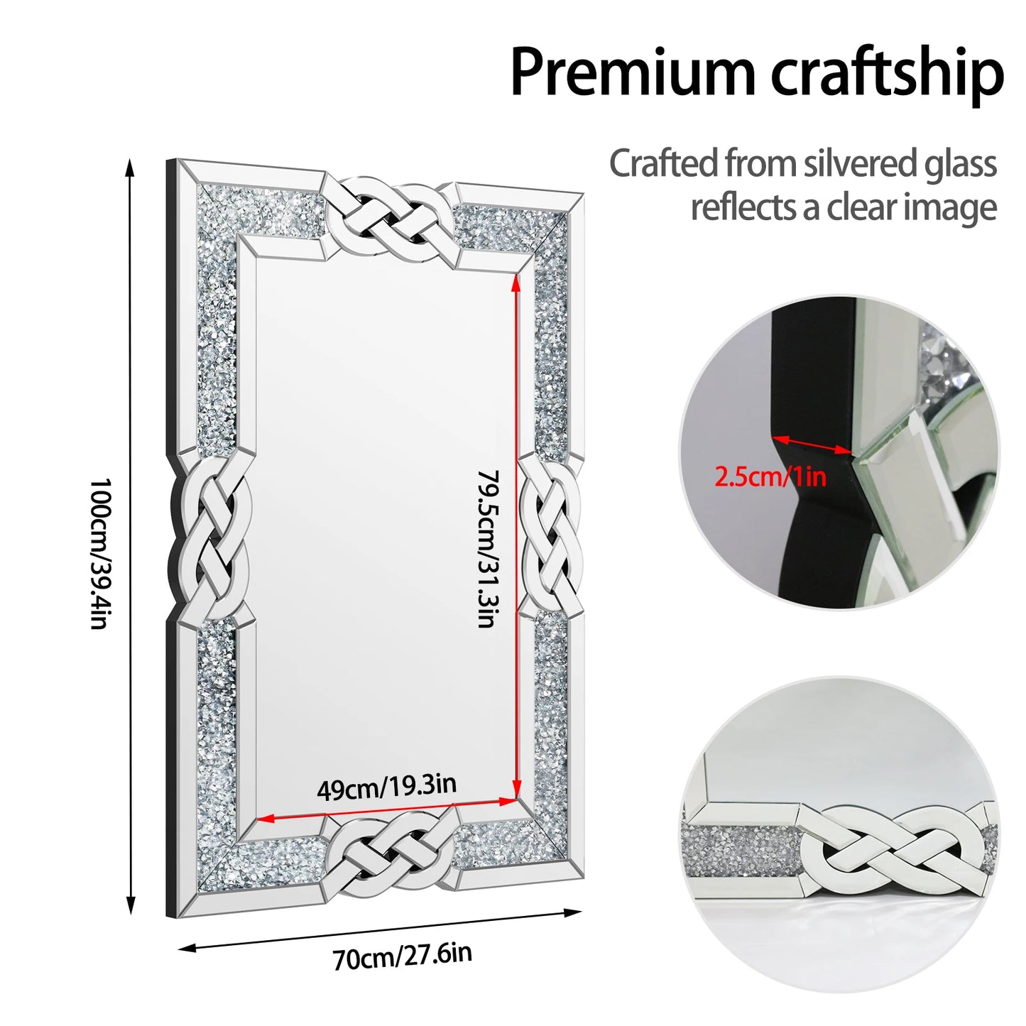 Crystal Diamond Mirror Vanity Wall Hanging for Bedroom Hallway Living Room