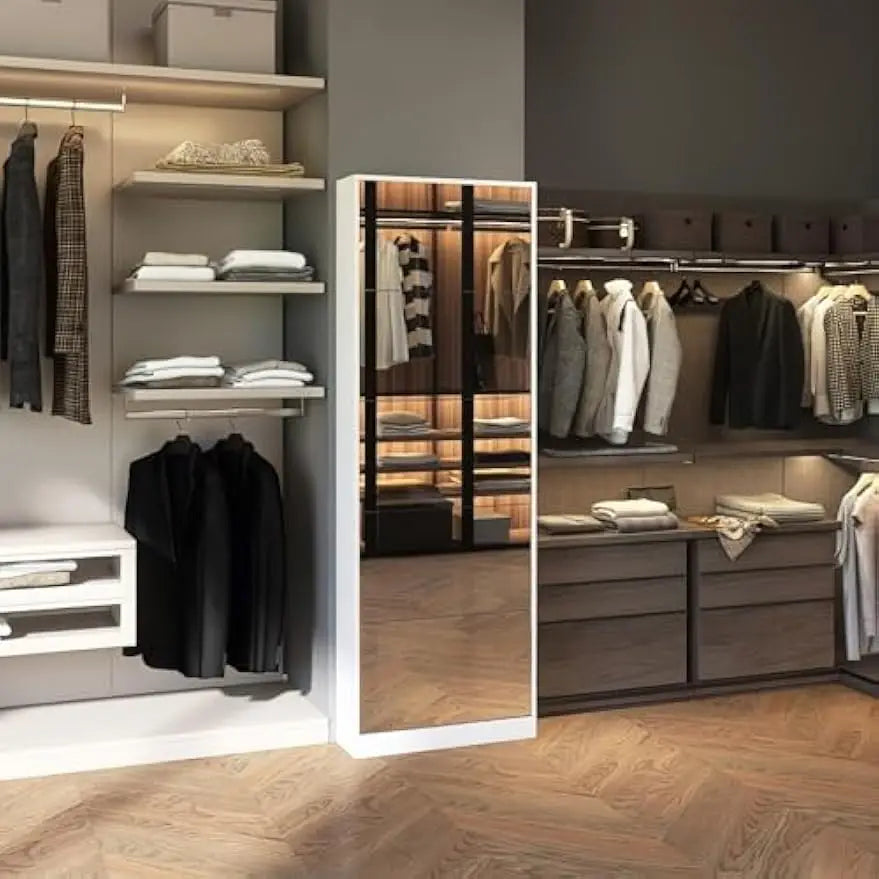 Entryway Mirrored Five Drawer Freestanding Shoe Cabinet With Full Mirror