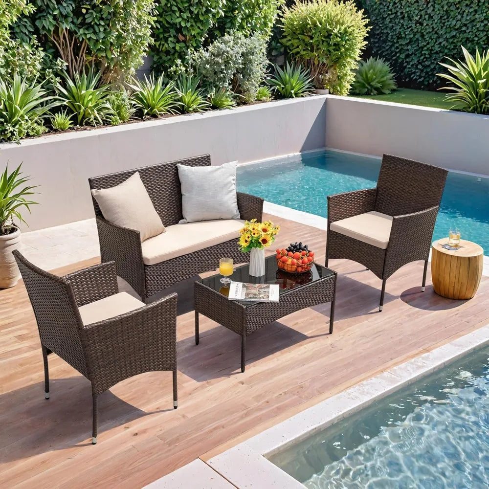 Outdoor Patio Furniture Set 4 Pieces Rattan Wicker Chairs