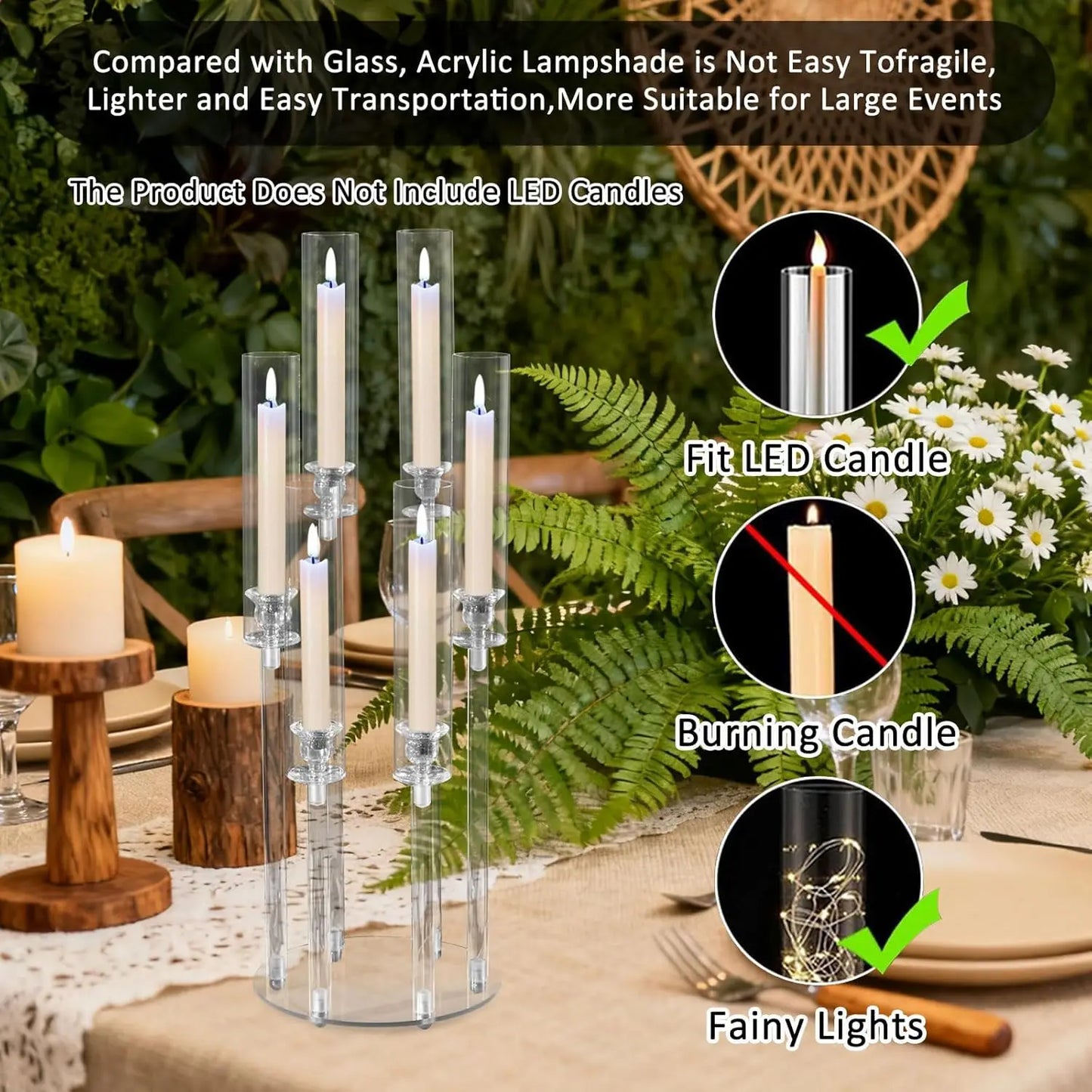 VINCIGANT 12-Piece 6-Arm Acrylic Candelabra Centerpieces