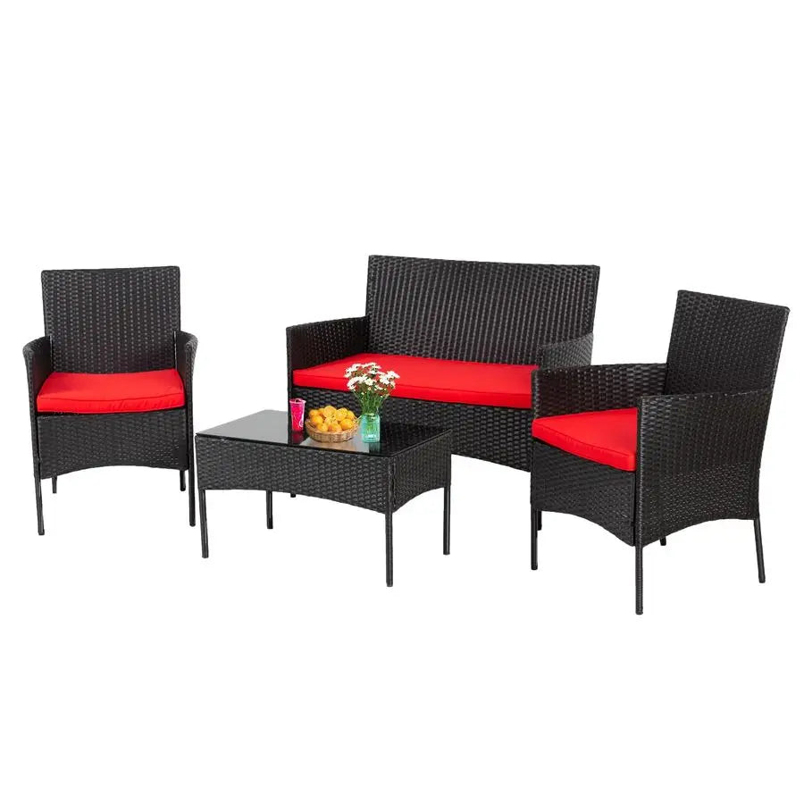 Modular Patio Conversation Set Rattan Chairs With Glass Table Cushions