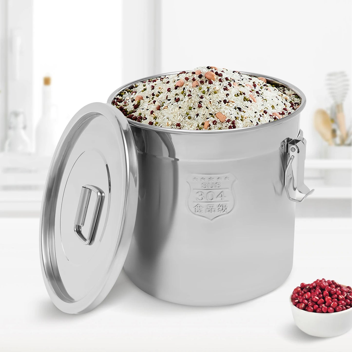 Stainless Steel Airtight Rice Canister With Lid For Kitchen Storage