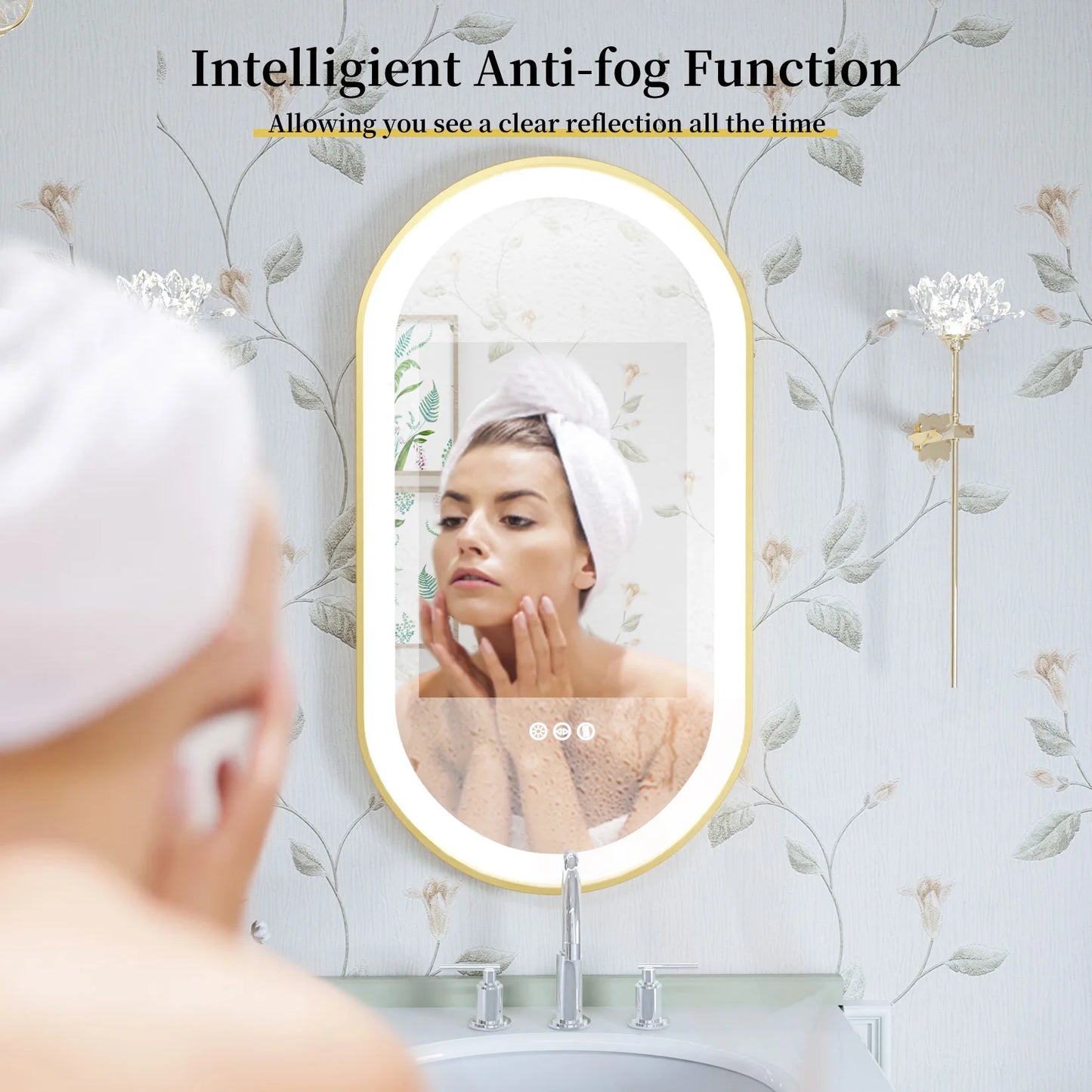 Wisfor LED Oval Bathroom Mirror with Dimmable Anti Fog Light