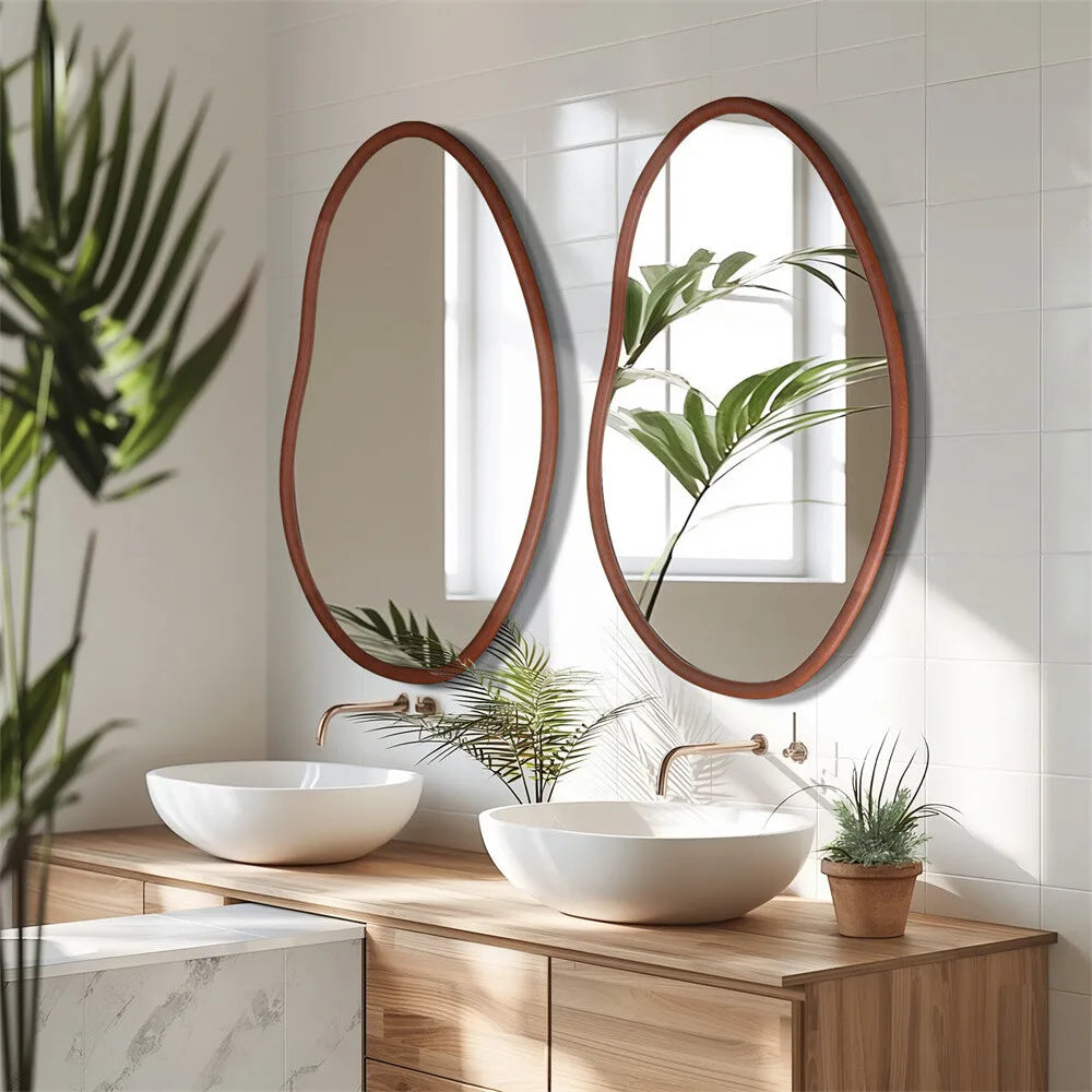 BORWAR Irregular Wooden Framed Wall Mirror Asymmetrical Loft Style