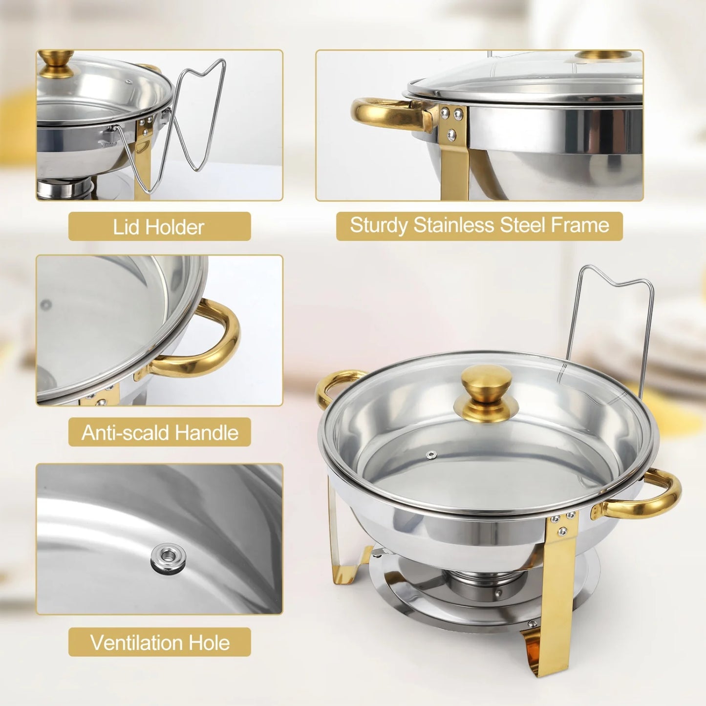Two Pack Chafing Dish Buffet Set With Glass Lids Holder