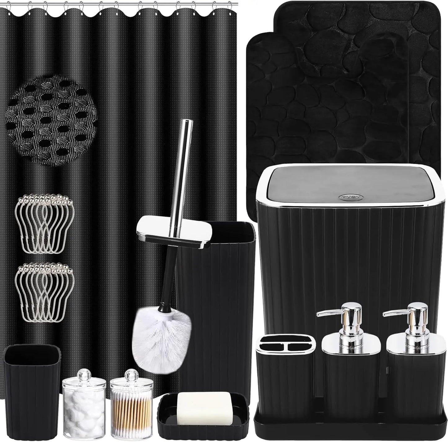 25 Piece Bathroom Set With Shower Curtain And Rugs Included