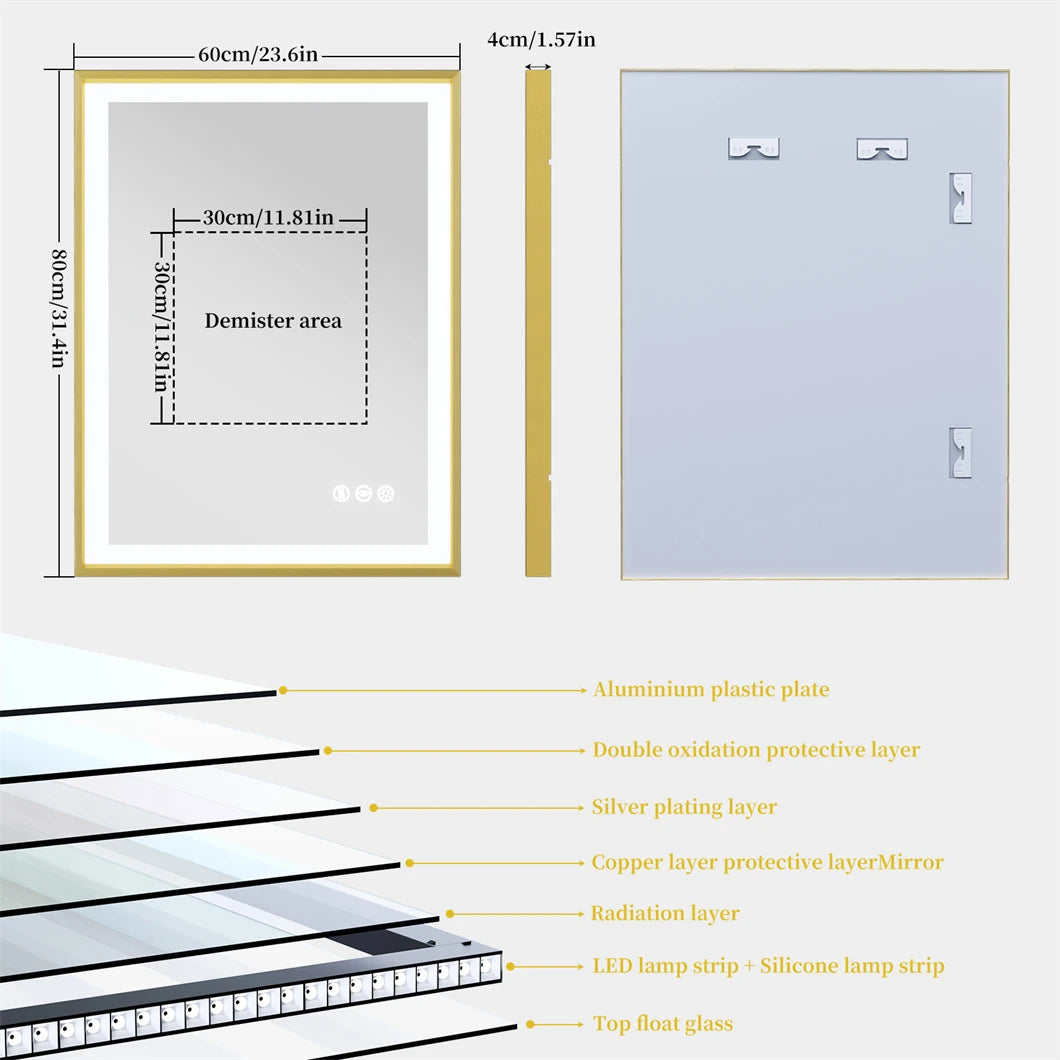 BORWART LED Bathroom Mirror With Anti Fog Dimmable Front Light