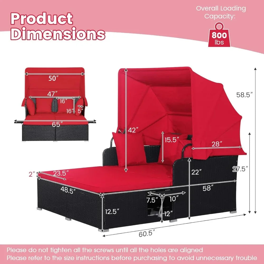 Outdoor Daybed With Retractable Canopy Patio Sectional Set