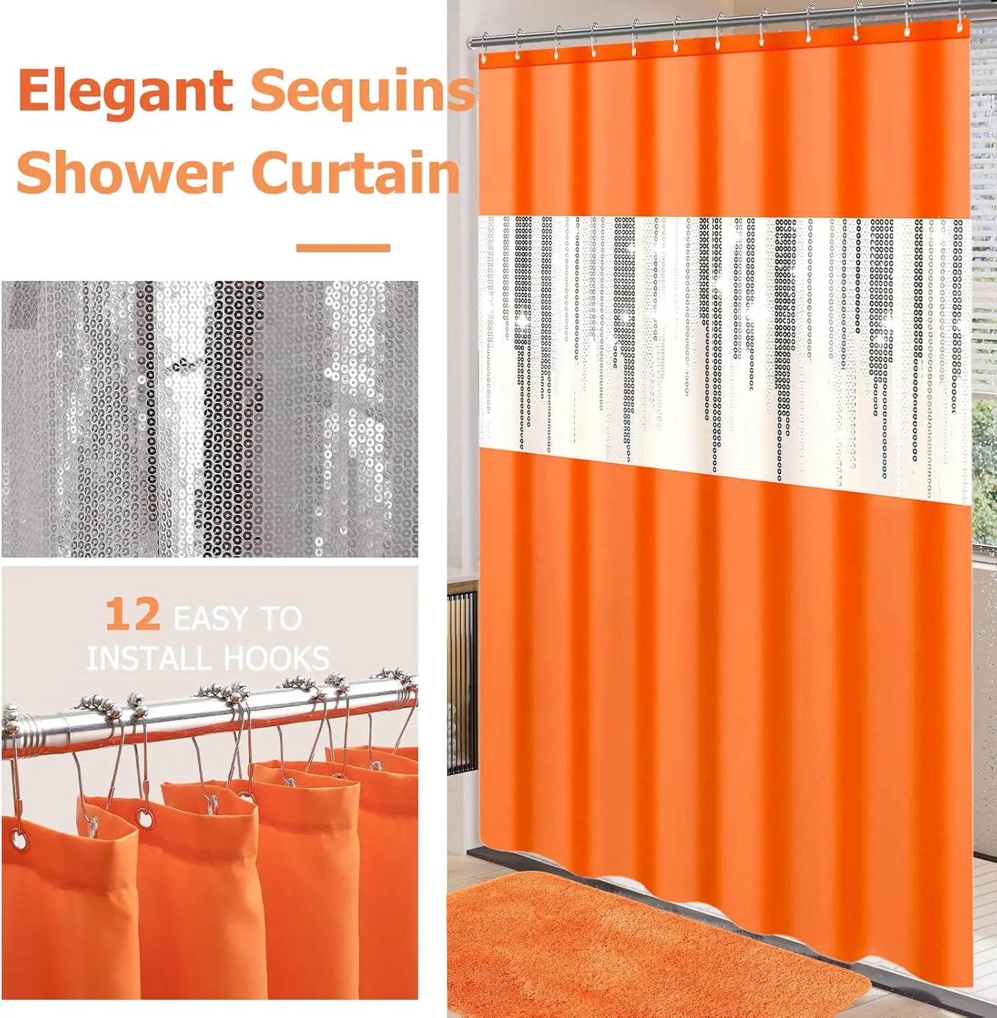 Sparkling Bathroom Decor Kit With Sequin Shower Curtain And Rugs