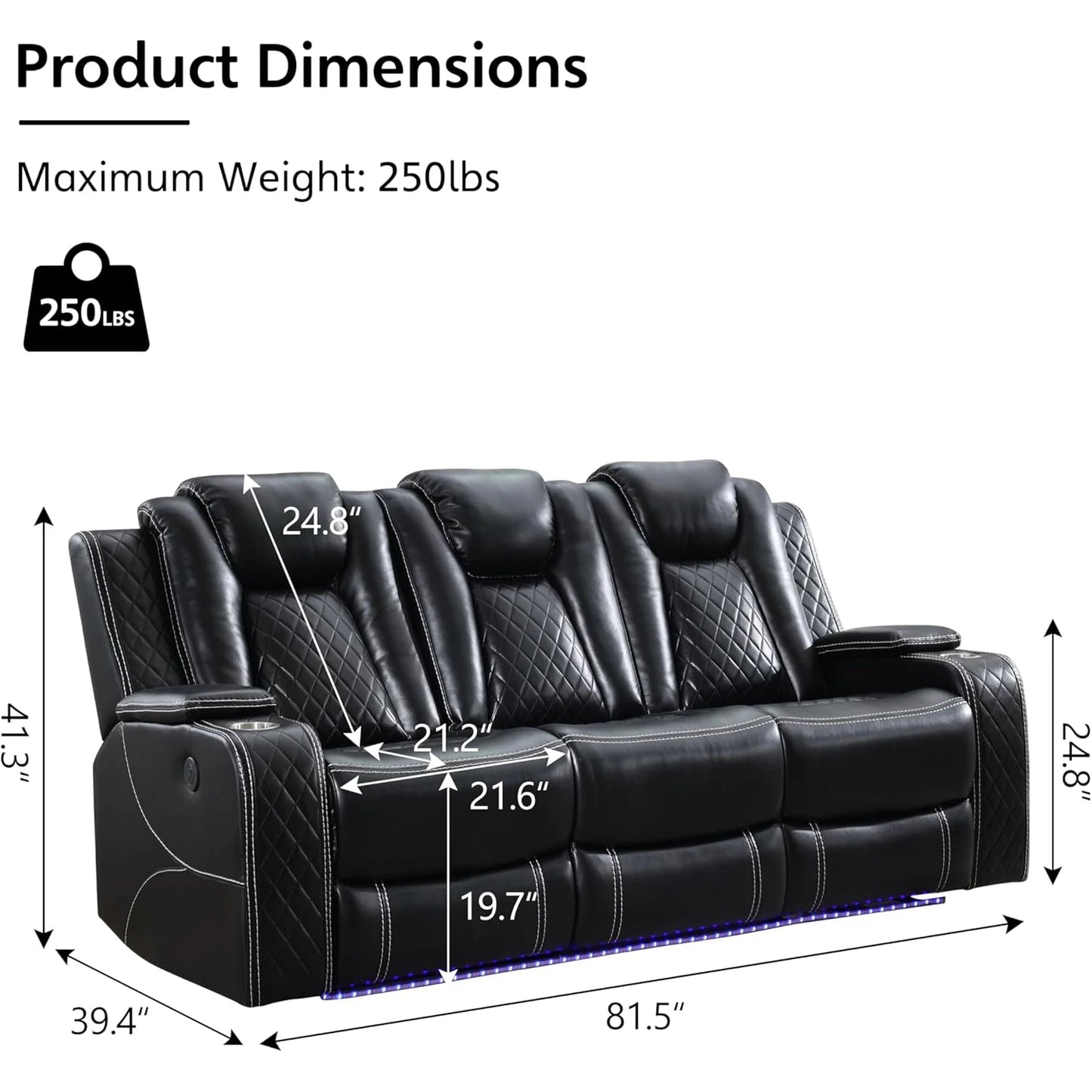 Todrani Power Reclining Sofa With USB TypeC Charger And LED