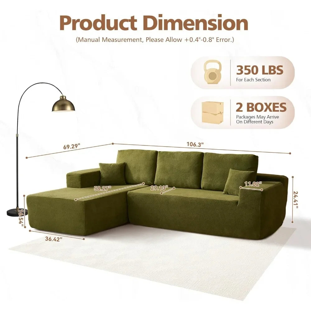 Contemporary Sectional Sofa With Chaise, Plush L-Shape Modular Couch