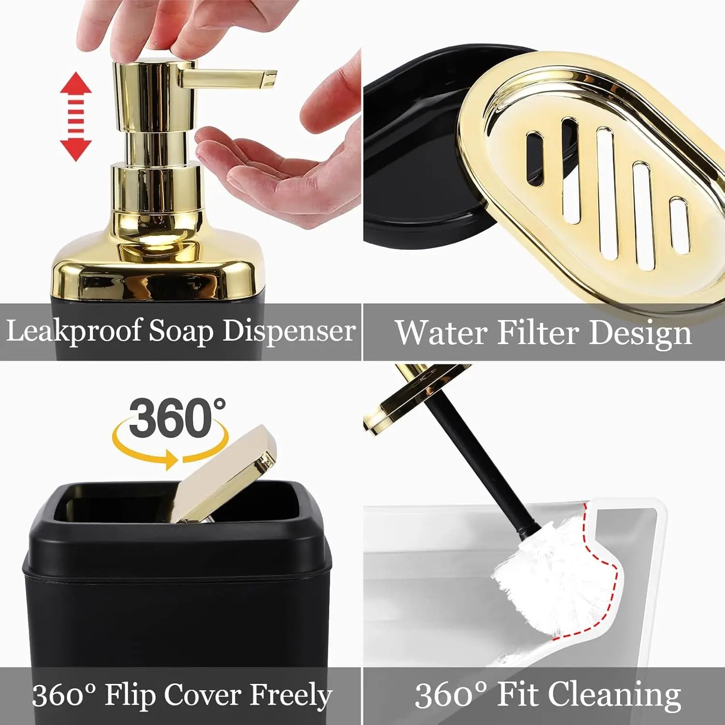 Bathroom Accessories Set With Shower Curtain Trash Can Soap Dispenser