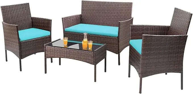 Outdoor Patio Furniture Set 4 Pieces Rattan Wicker Chairs