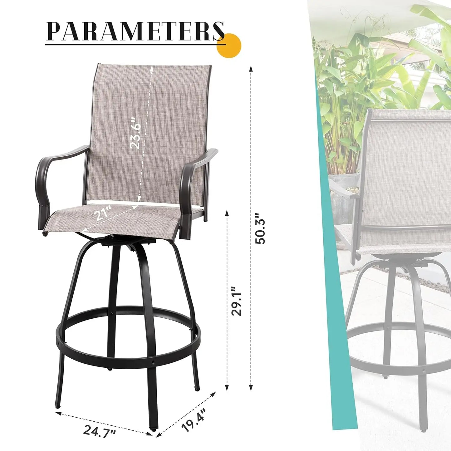 Outdoor Metal Patio Swivel Bar Chairs With 360 Degree Swivel