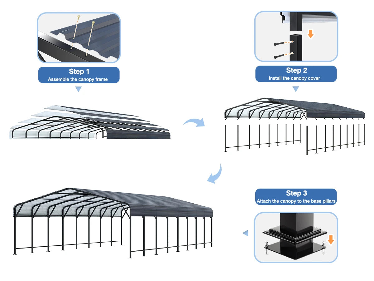 VIWAT Heavy Duty Metal Carport Shelter Outdoor Garage