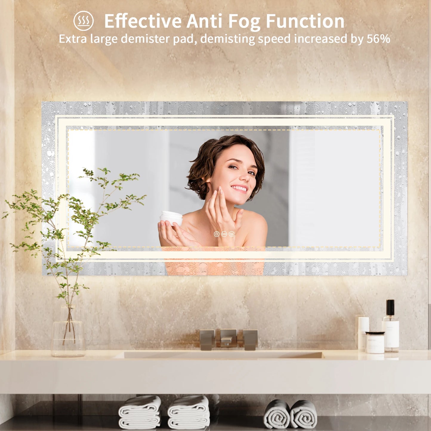 LED Bathroom Mirror Front And Backlit Lights Antifog Wall Mount