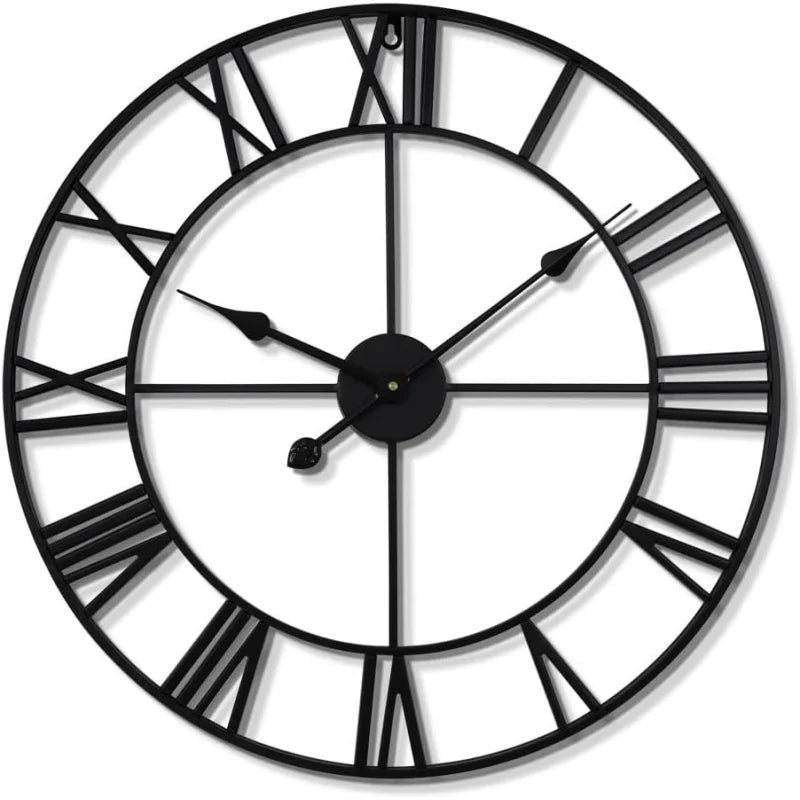 Metal Round Wall Clock Silent Battery Operated Living Room Decor
