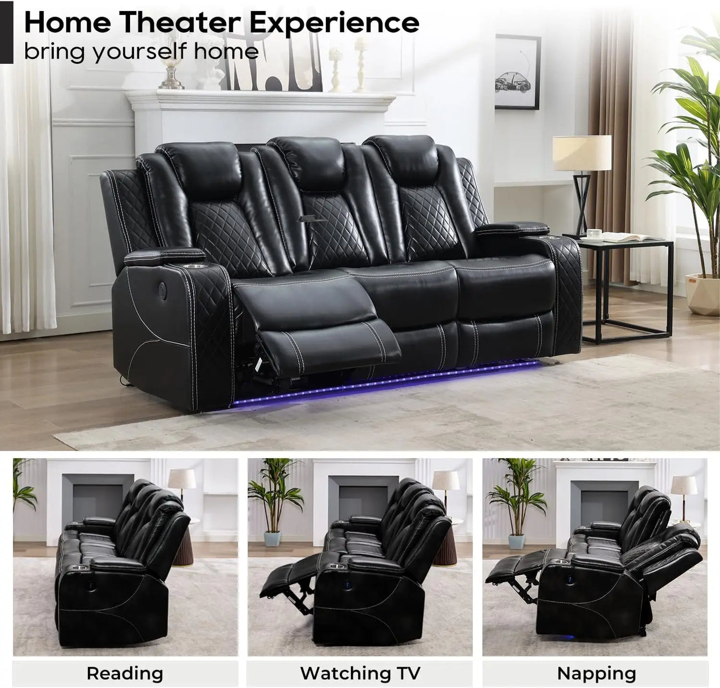 Todrani Power Reclining Sofa With USB TypeC Charger And LED