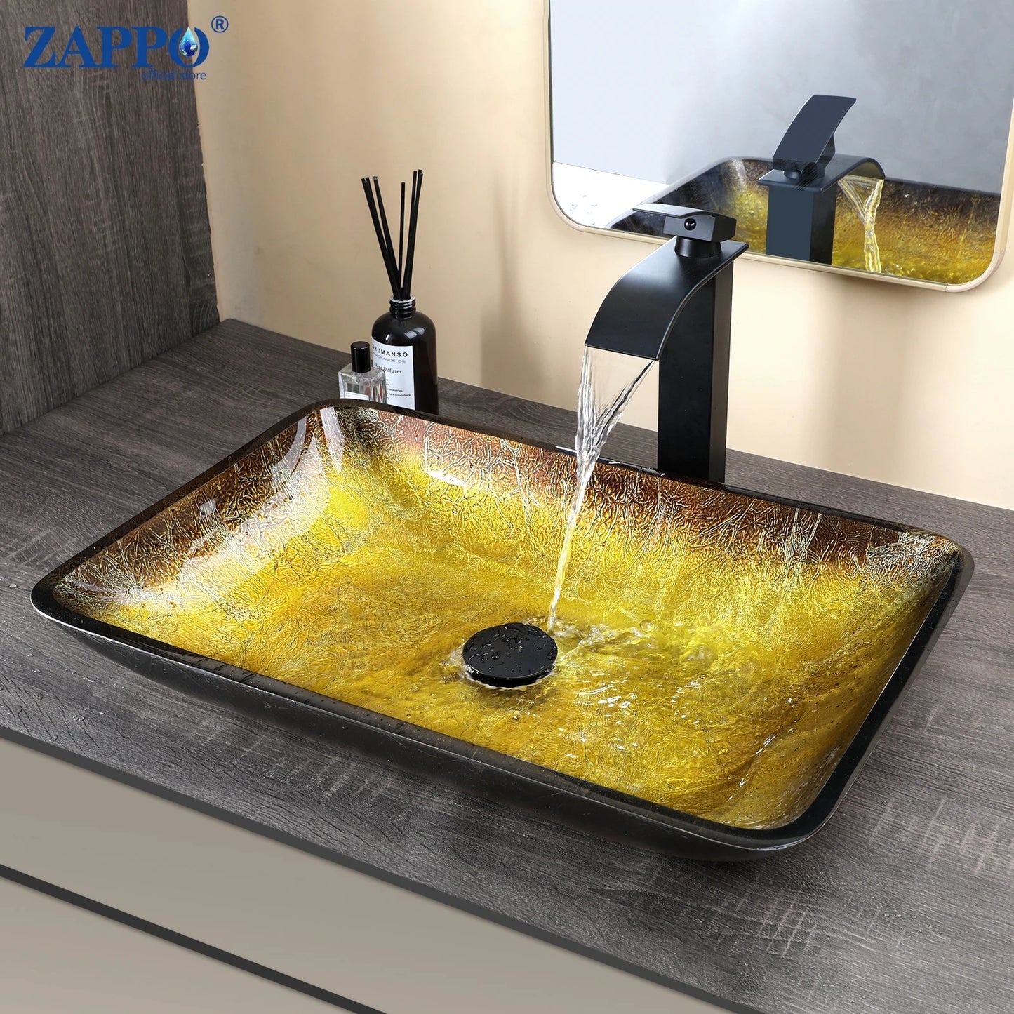 YANKSMART Tempered Glass Bathroom Basin Sink With Faucet Set