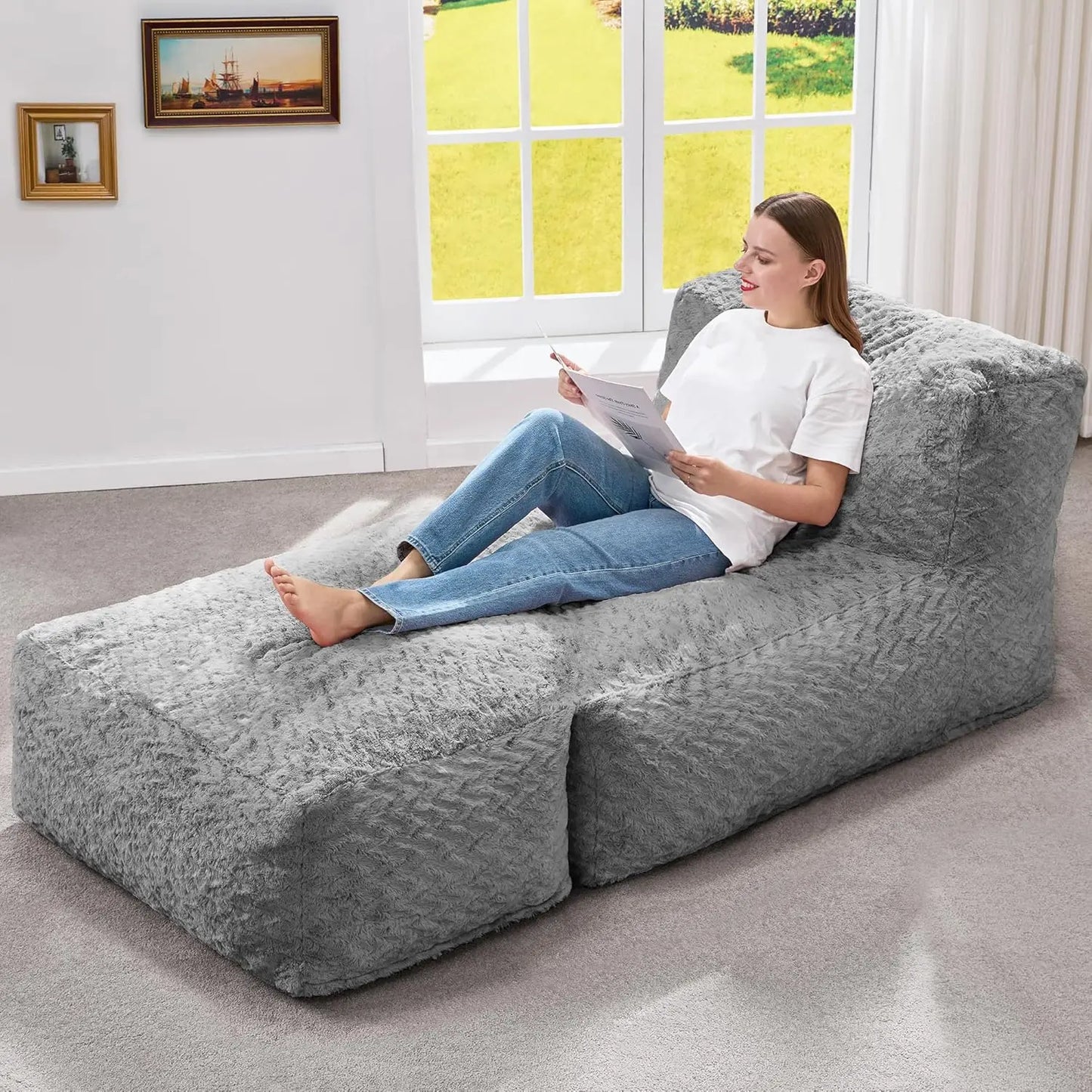 Bean Bag Lounger Chair With Memory Foam For Living Room