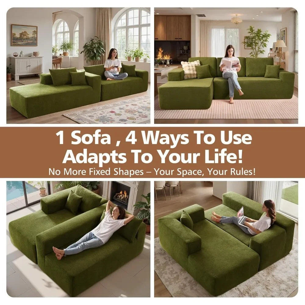 Contemporary Sectional Sofa With Chaise, Plush L-Shape Modular Couch