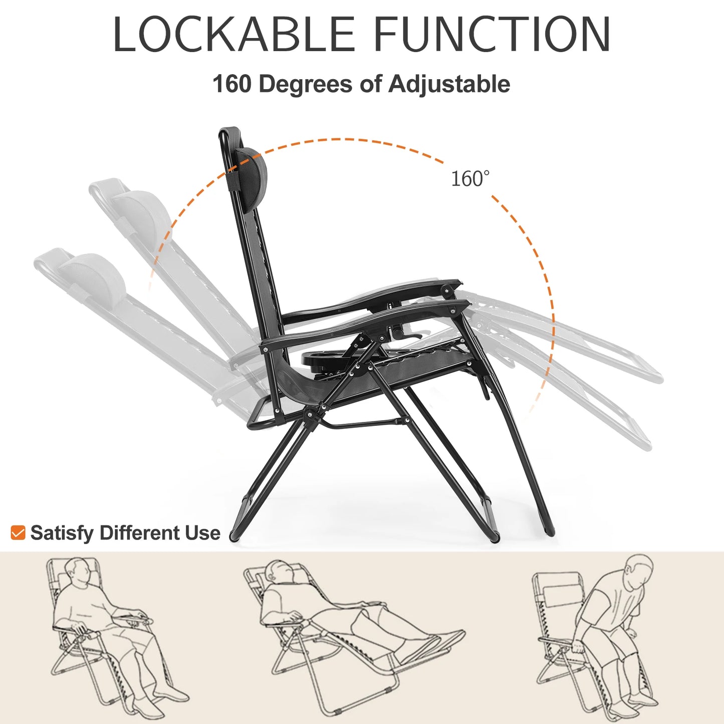 JHK Zero Gravity Recliner Set 2 Portable Outdoor Chairs