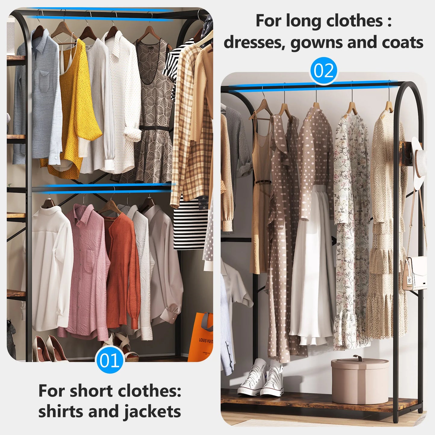 Tribesigns L Shape Clothes Rack With Storage Shelves And Rods