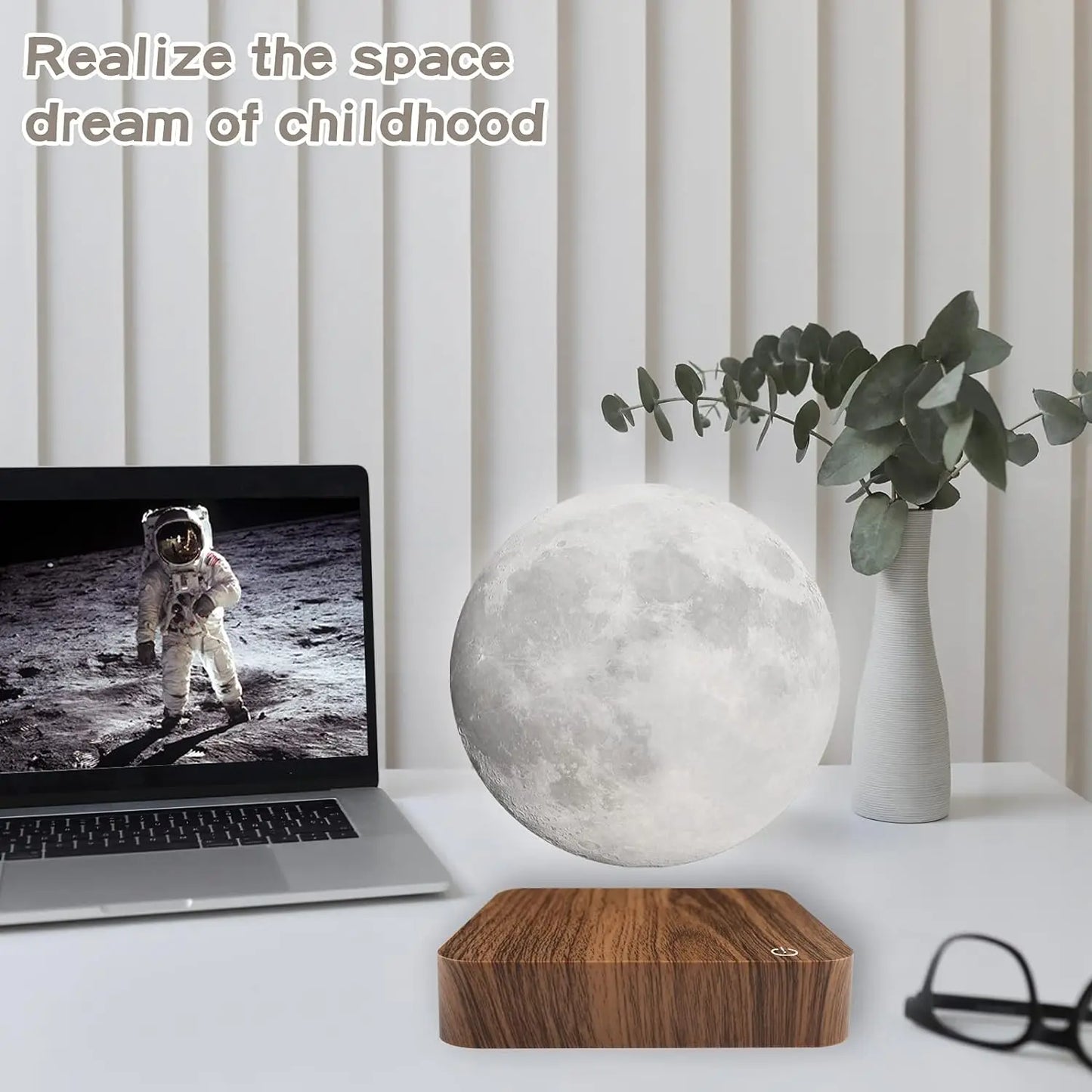 Mexllex Magnetic Floating Moon Lamp Wooden Base Three-Temperature LED