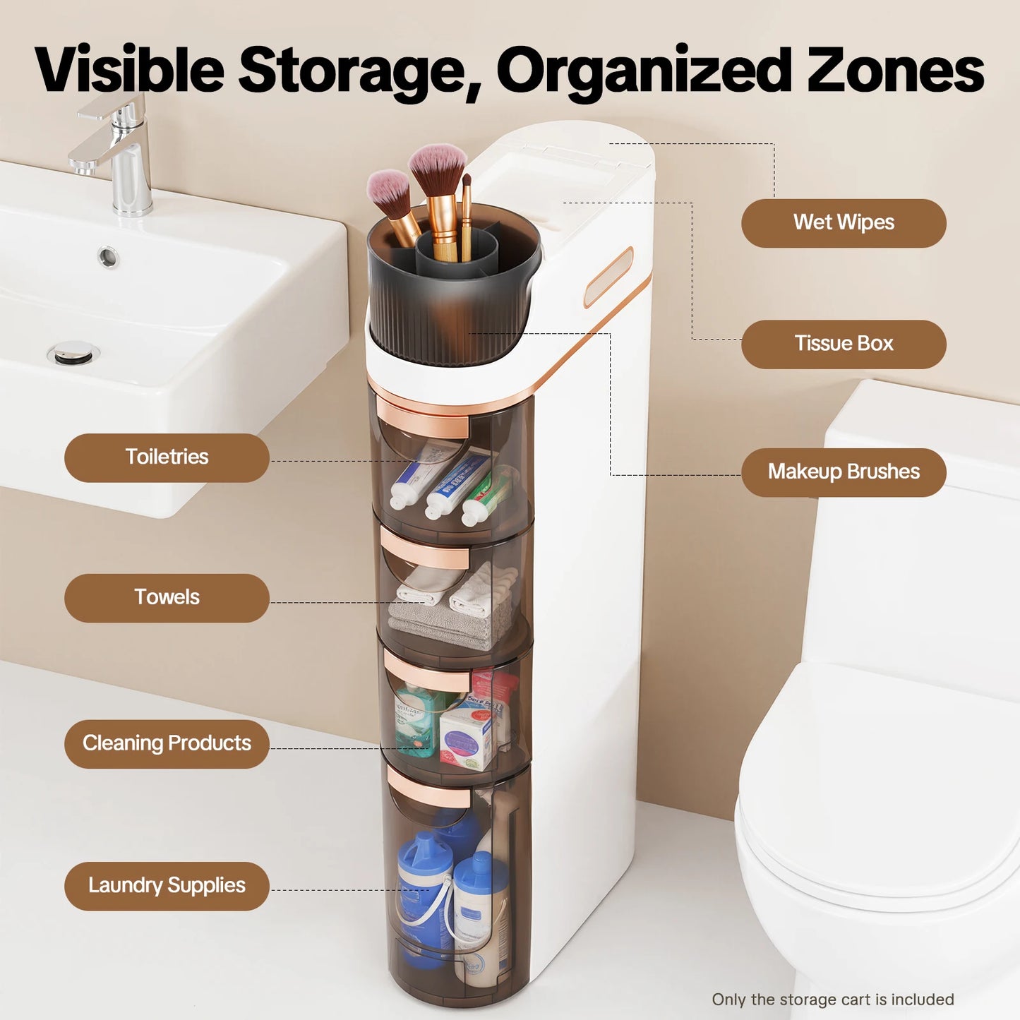 Bymaocar 4-Drawer Slim Bathroom Storage Cart Freestanding Organizer