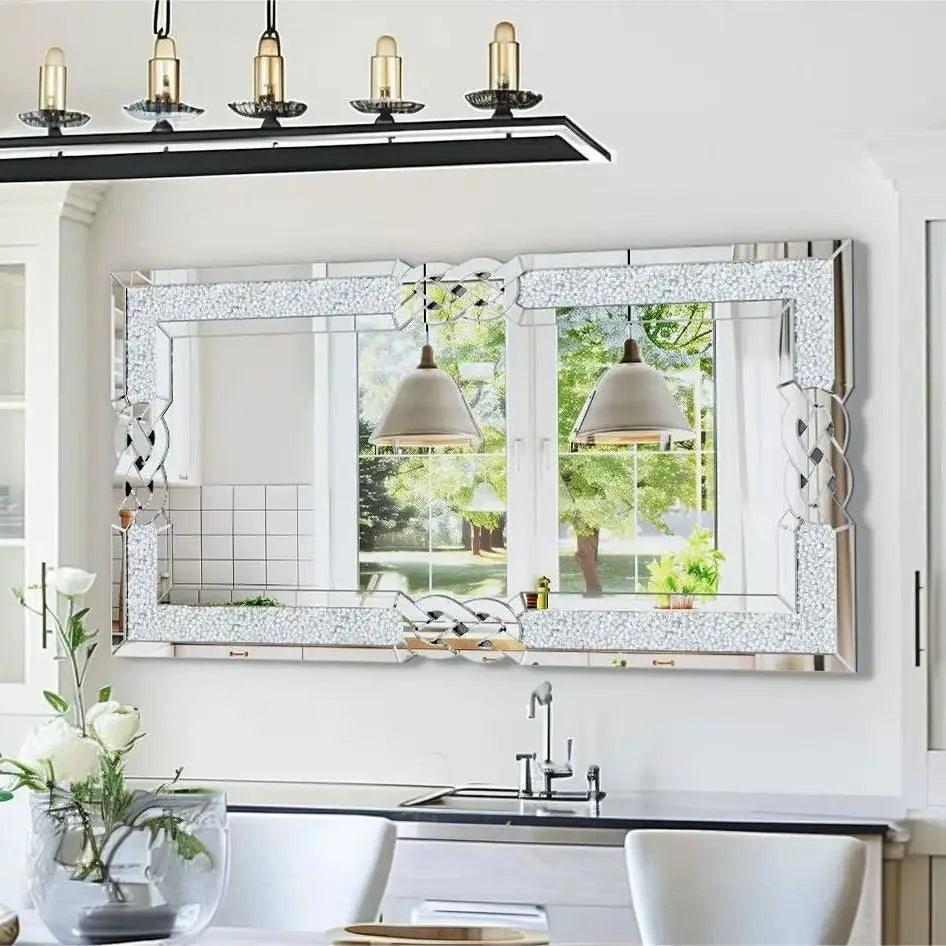 Crystal Diamond Mirror Vanity Wall Hanging for Bedroom Hallway Living Room