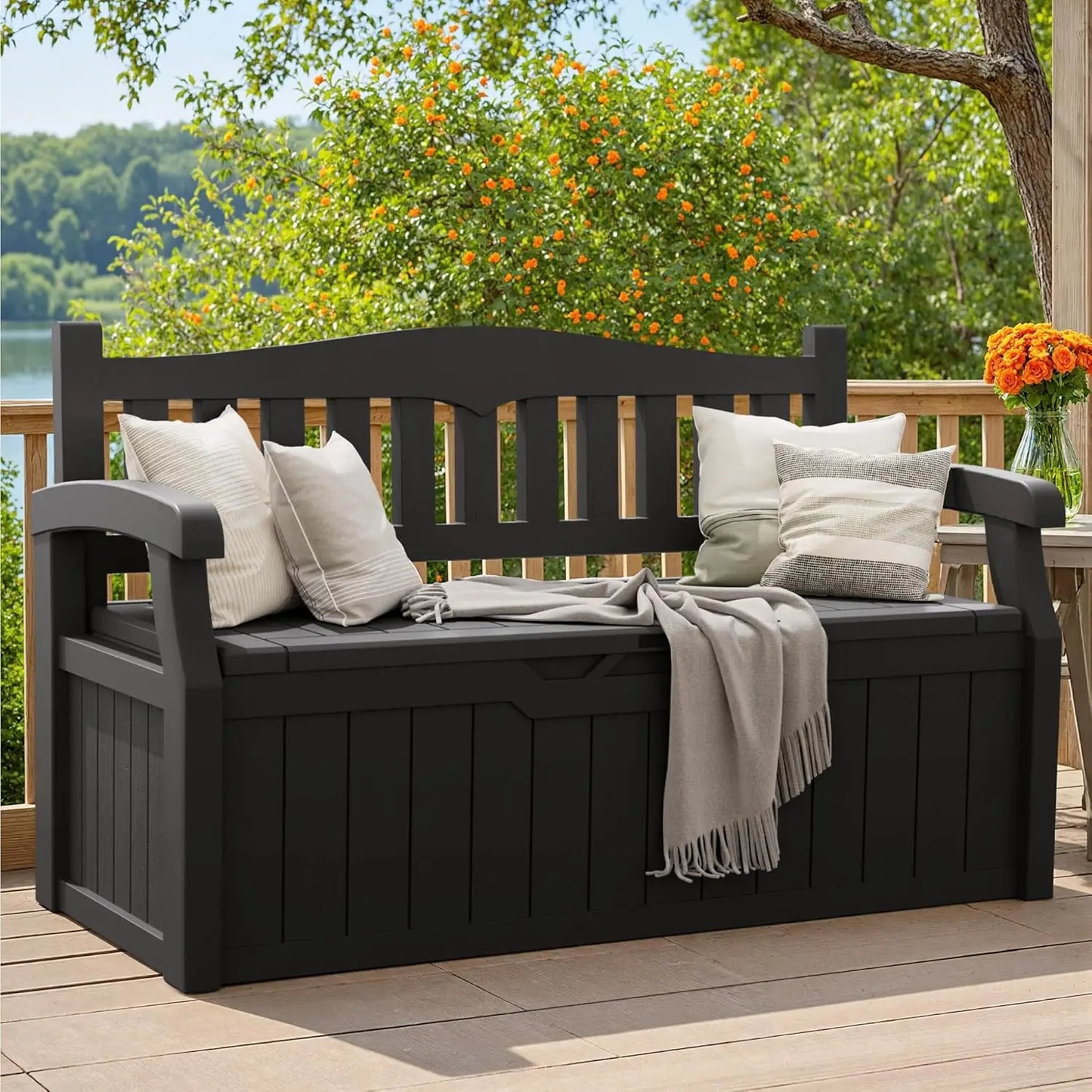 XMSJ Storage Bench Outdoor Deck Box Lockable Waterproof UV Resistant