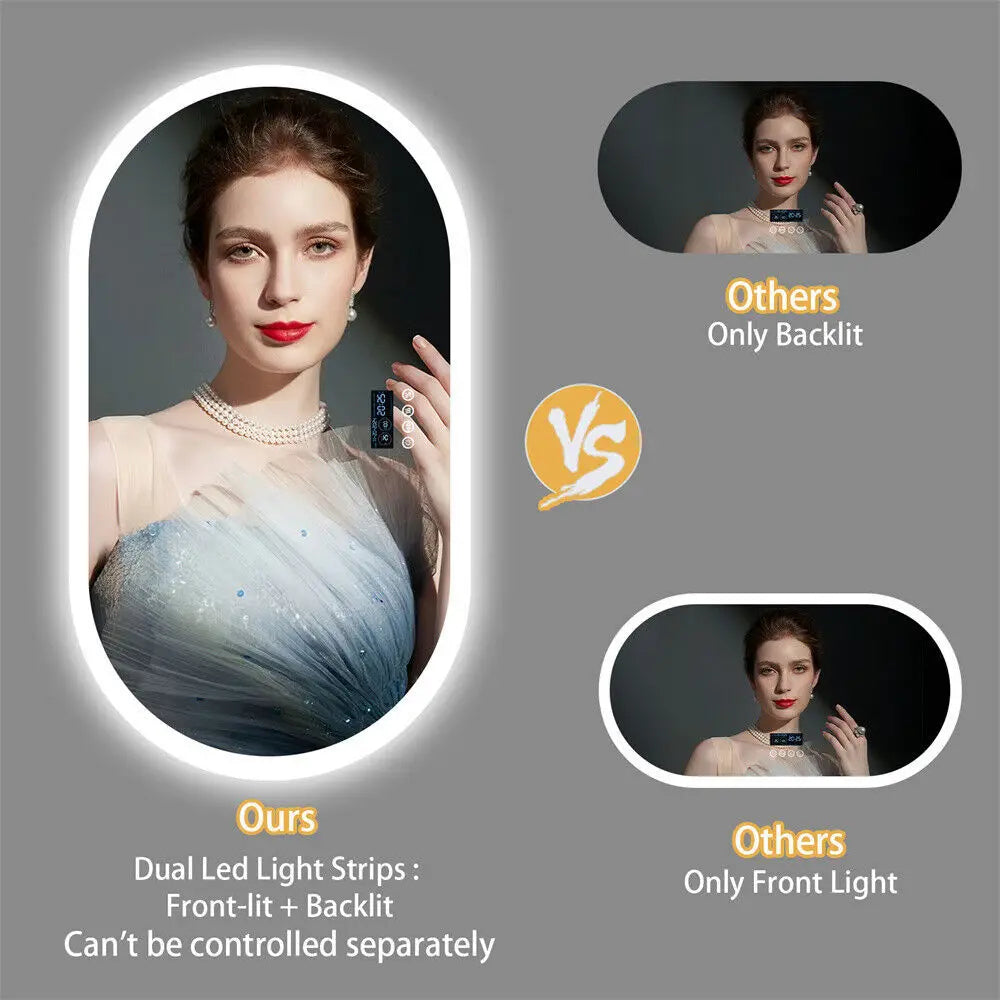 BORWART Oval LED Vanity Mirror With Bluetooth And Digital Display