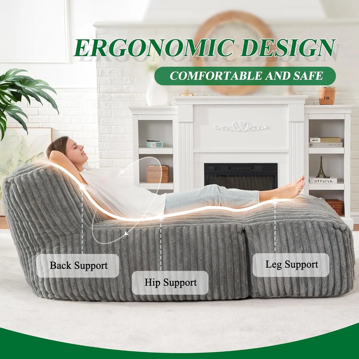 Bean Bag Lounger Chair With Memory Foam For Living Room