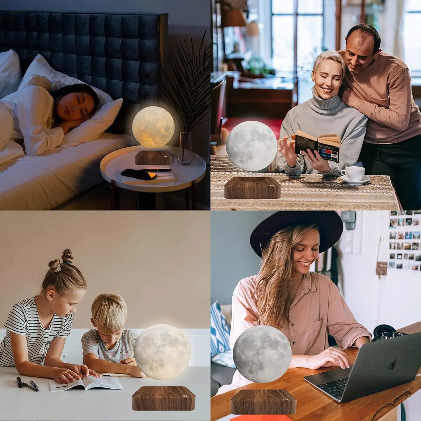 Mexllex Magnetic Floating Moon Lamp Wooden Base Three-Temperature LED