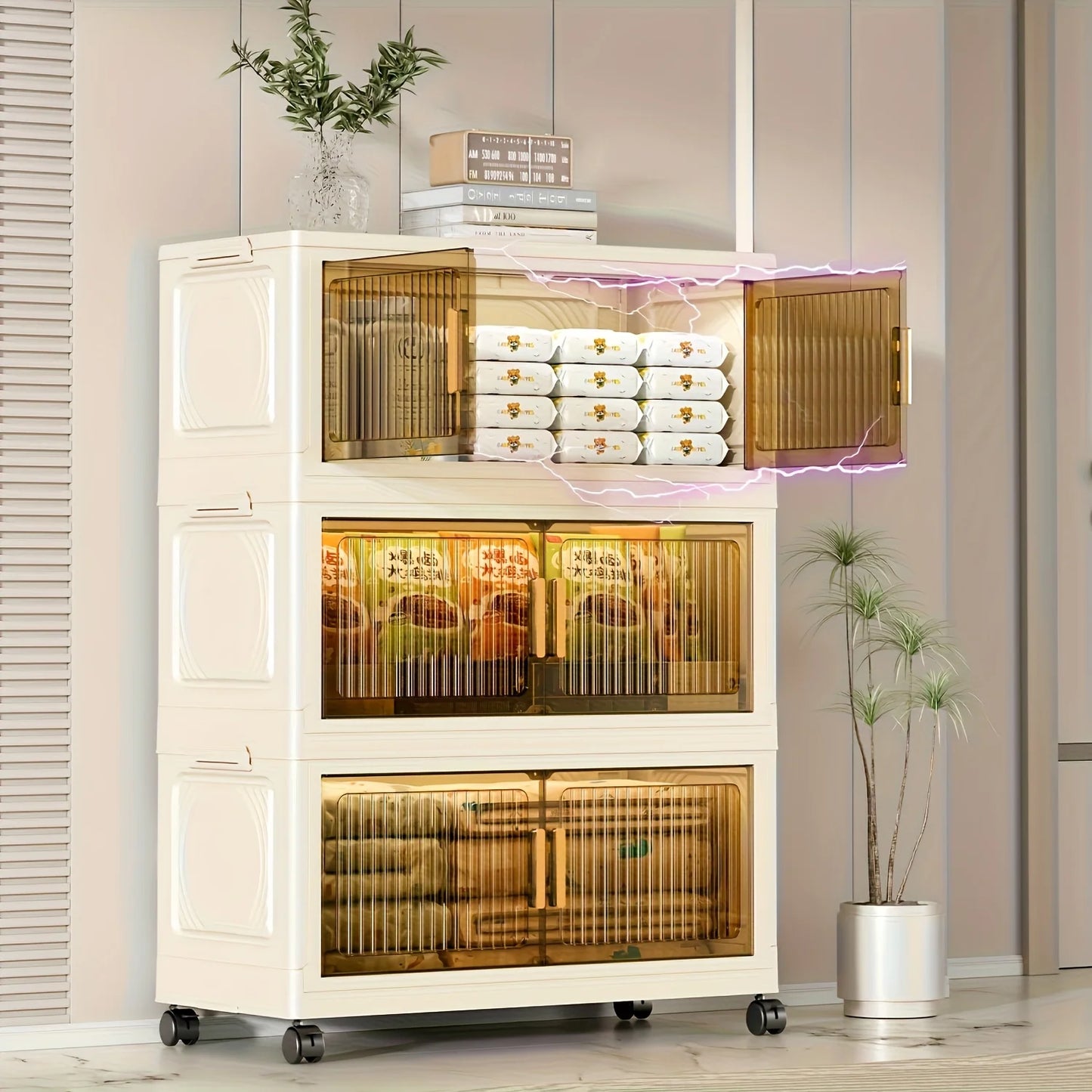 Lidded Plastic Storage Box With Wheels Stackable Organizer