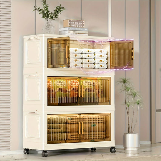 Lidded Plastic Storage Box With Wheels Stackable Organizer