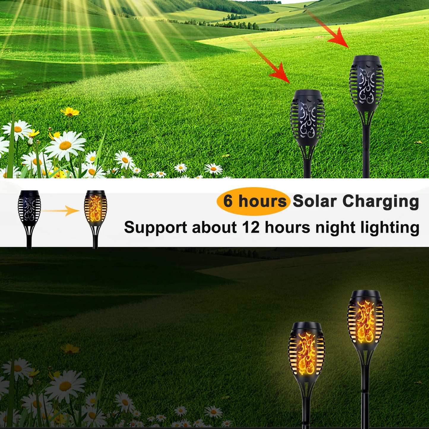Solar LED Torch Lights Flickering Flame Waterproof Outdoor Pathway Garden