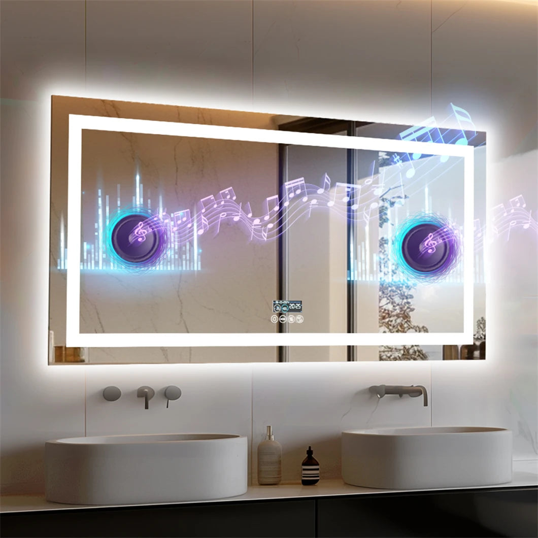 BORWART Smart LED Vanity Mirror With Bluetooth And Digital Display