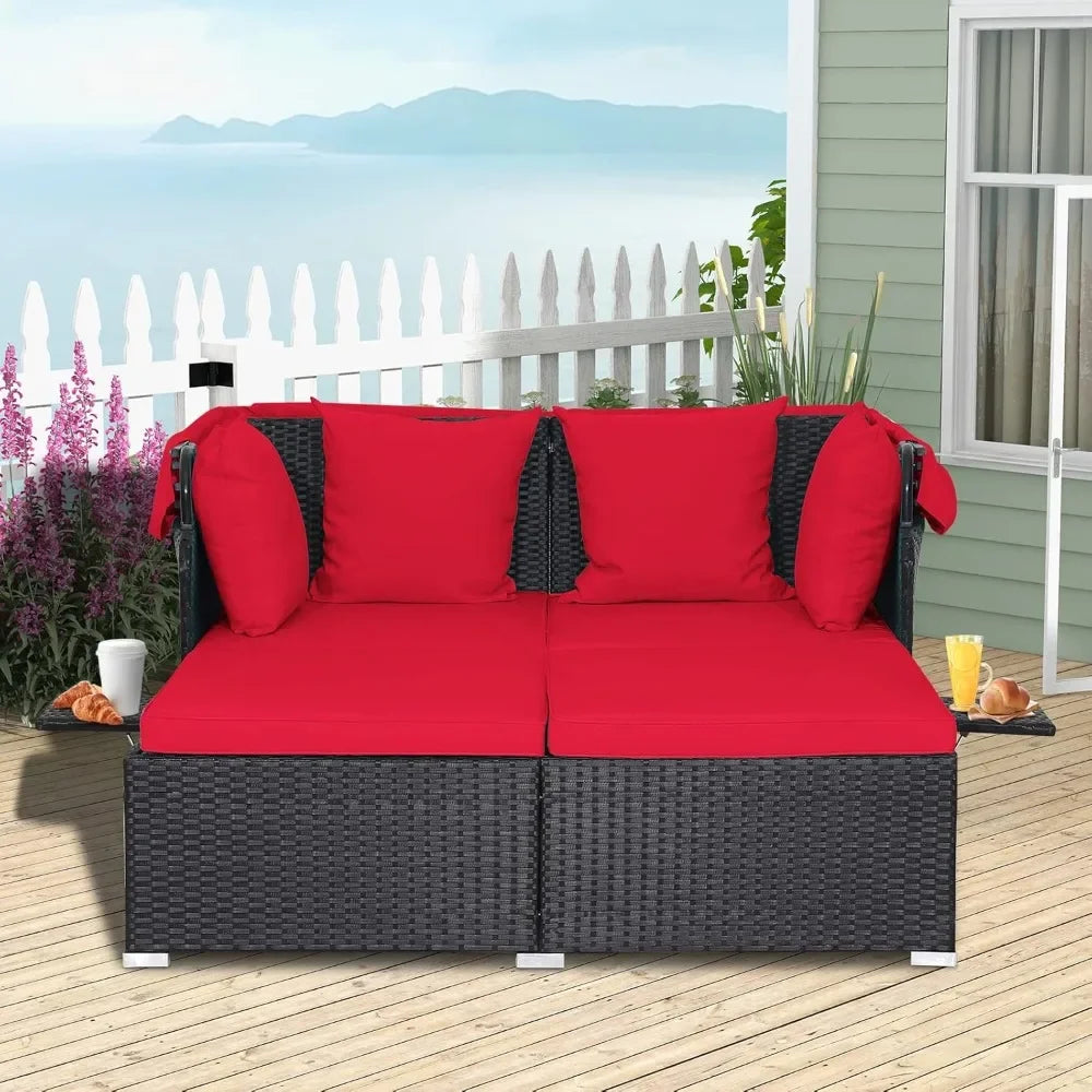 Outdoor Daybed With Retractable Canopy Patio Sectional Set