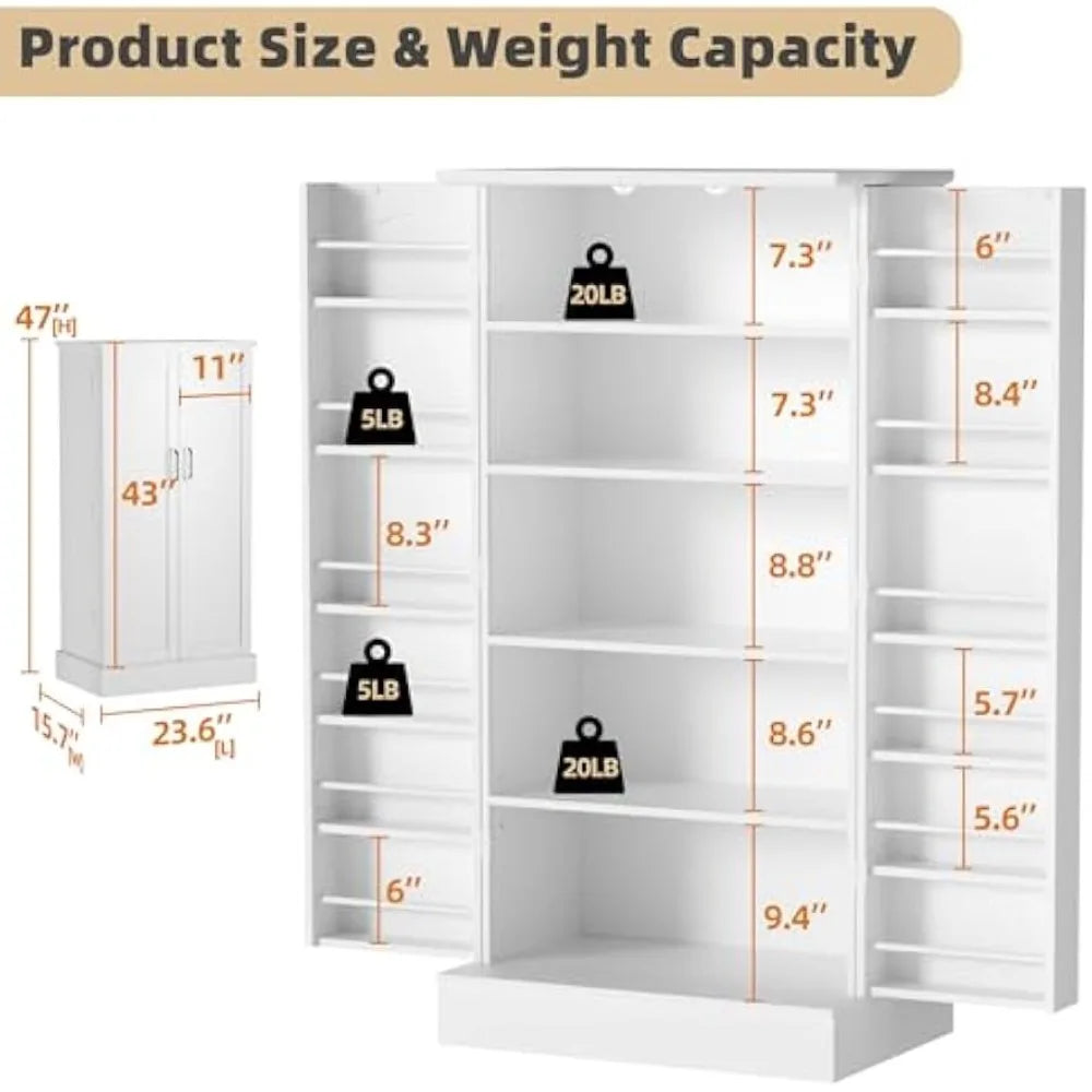 Kitchen Pantry Cabinet With Adjustable Shelves And Drawer