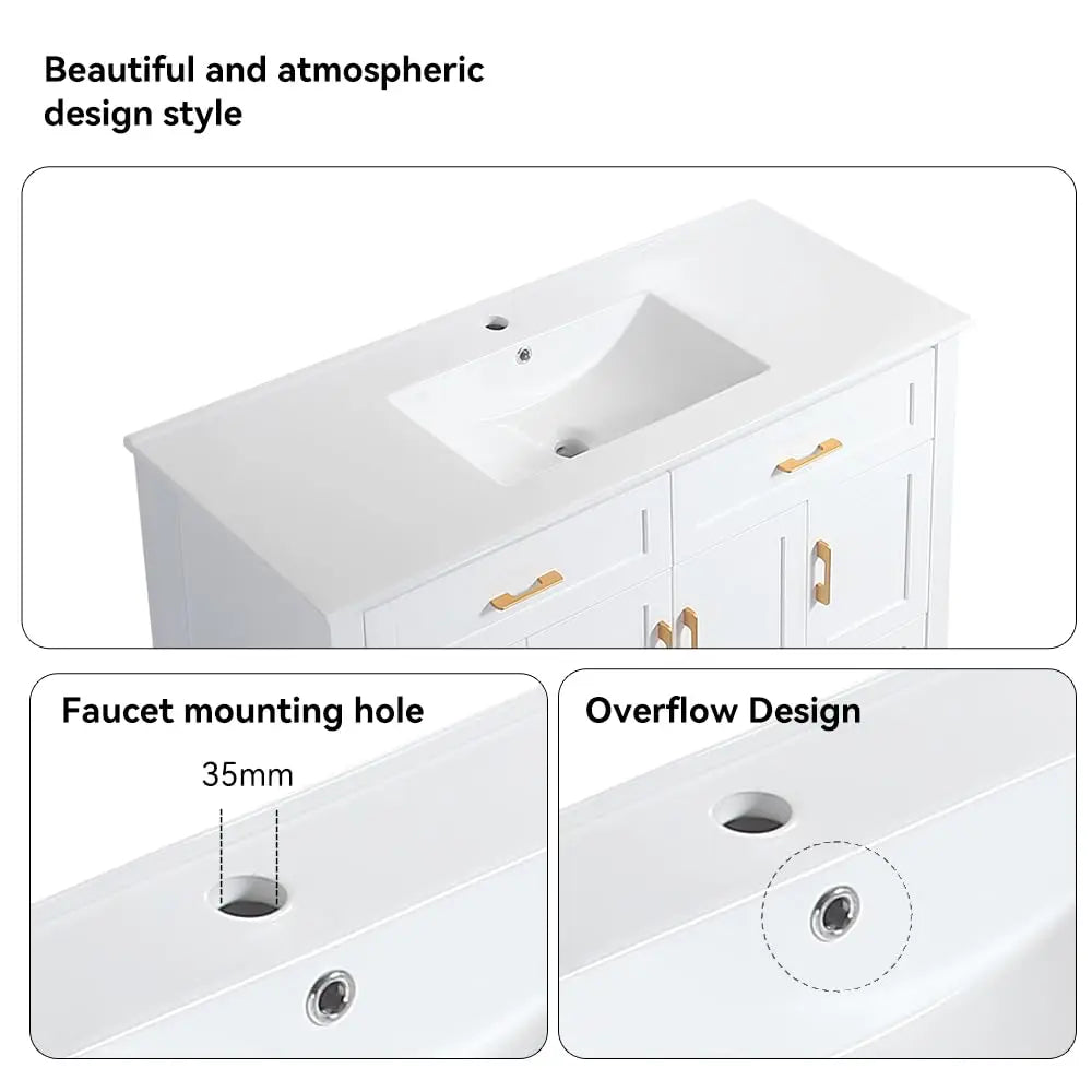 Modern Bathroom Vanity Cabinet With Ceramic Sink Soft Close Doors