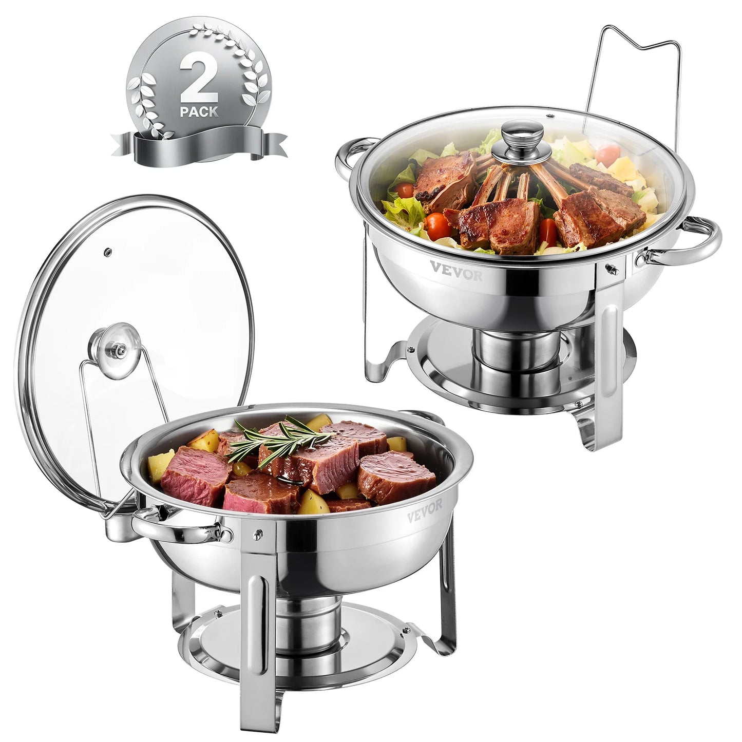 SucceBuy Round Chafing Dish Buffet Set With 2 Pans