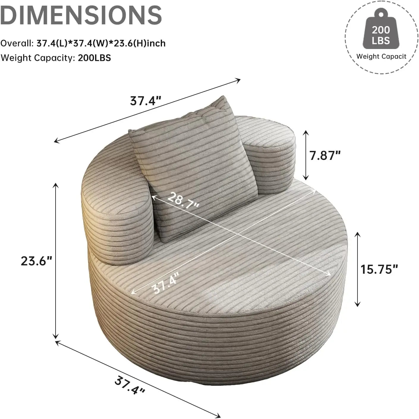 B.Sauraseng Upholstered Corduroy Round Accent Chair For Indoor Use