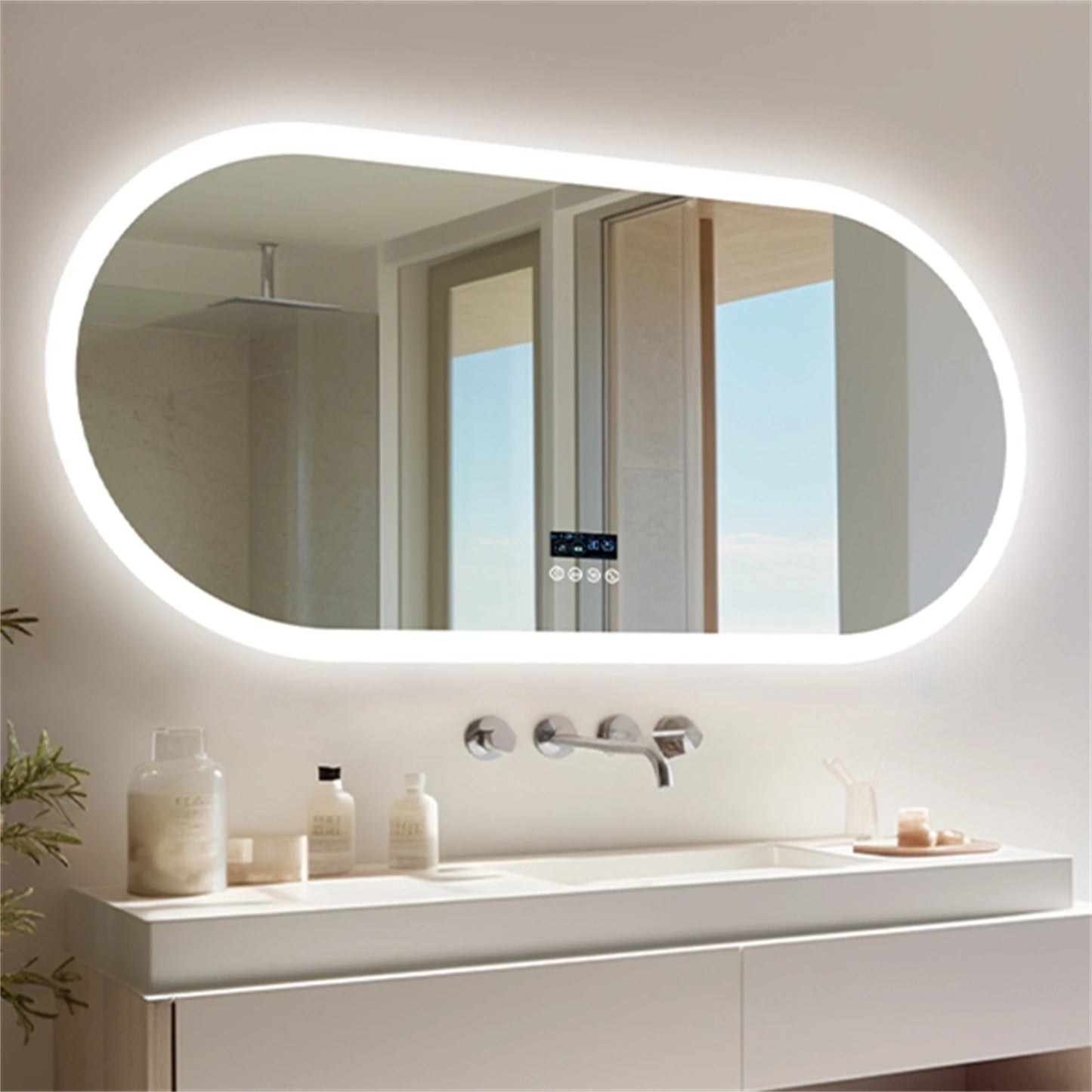 BORWART Oval LED Vanity Mirror With Bluetooth And Digital Display